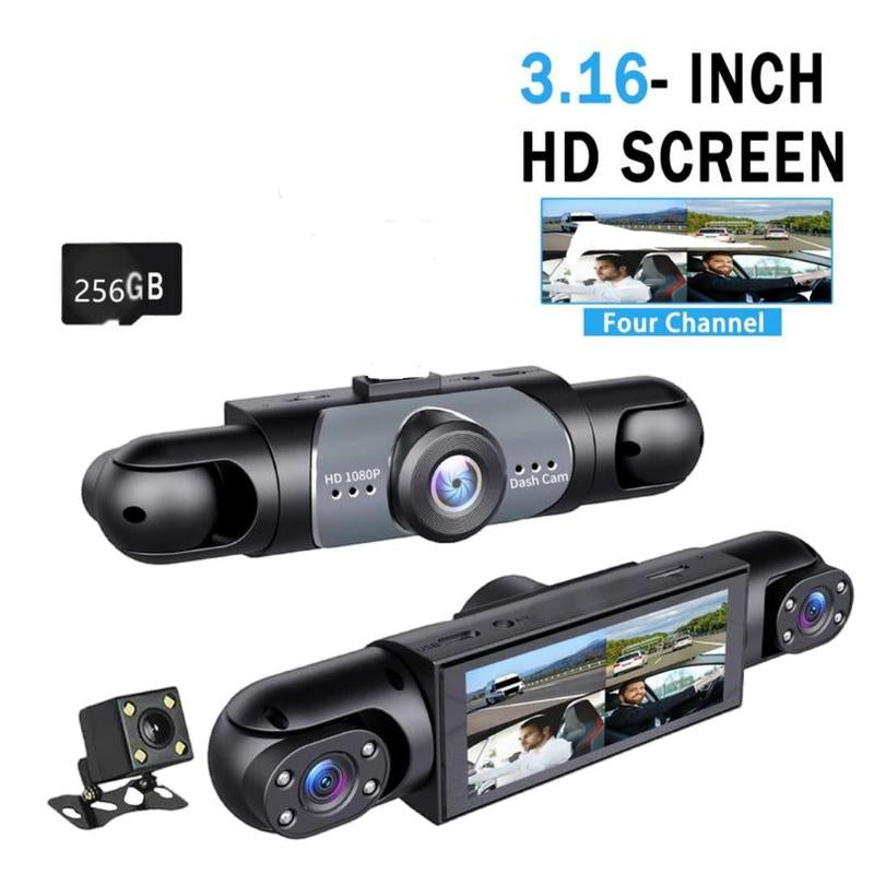 LASATE Full HD Four-Channel Dash Cam-1080P Car DVR with 256GB Memory Card