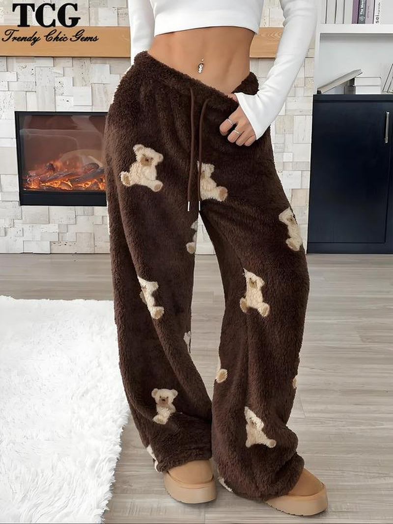 Women'S Cartoon Bear Pattern Fleece Sleepwear