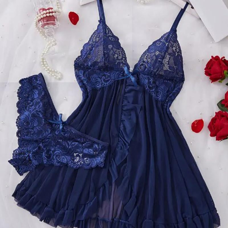 Women'S Lace Sexy Halter Nightdress Set Sleepwear