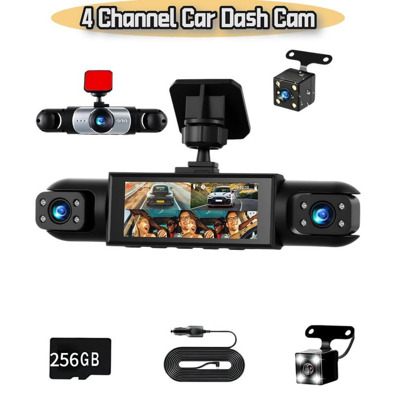 LASATE Full HD Four-Channel Dash Cam-1080P Car DVR with 256GB Memory Card