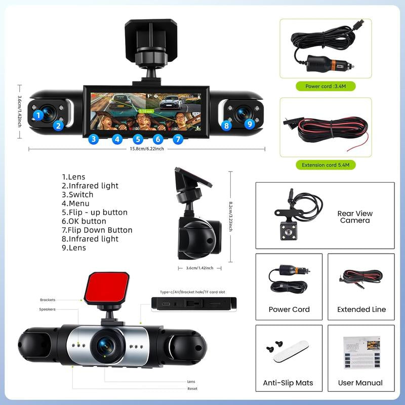 LASATE Full HD Four-Channel Dash Cam-1080P Car DVR with 256GB Memory Card