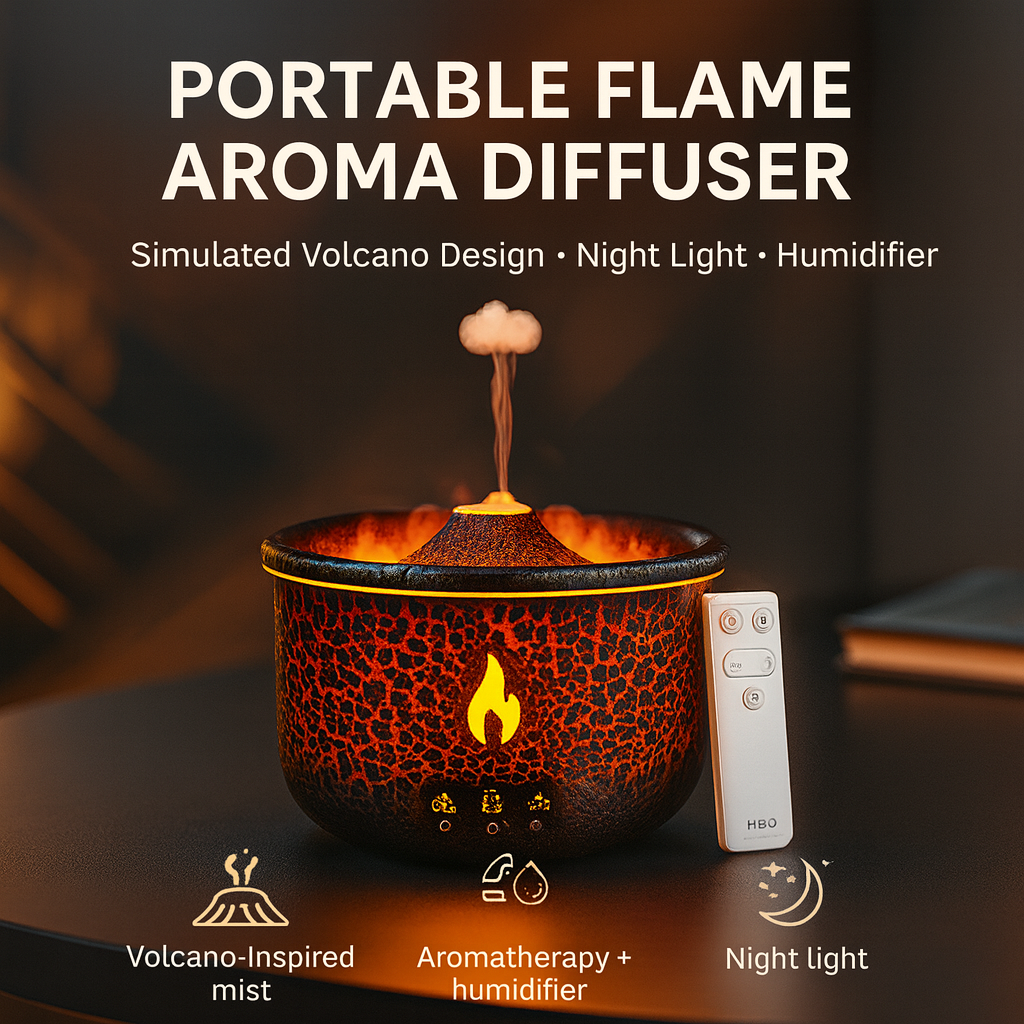 Portable Aroma Diffuser, Colorful Flame Fireplace Aroma Diffuser