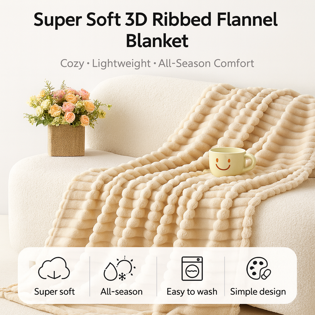Super Soft 3D Ribbed Flannel Blanket