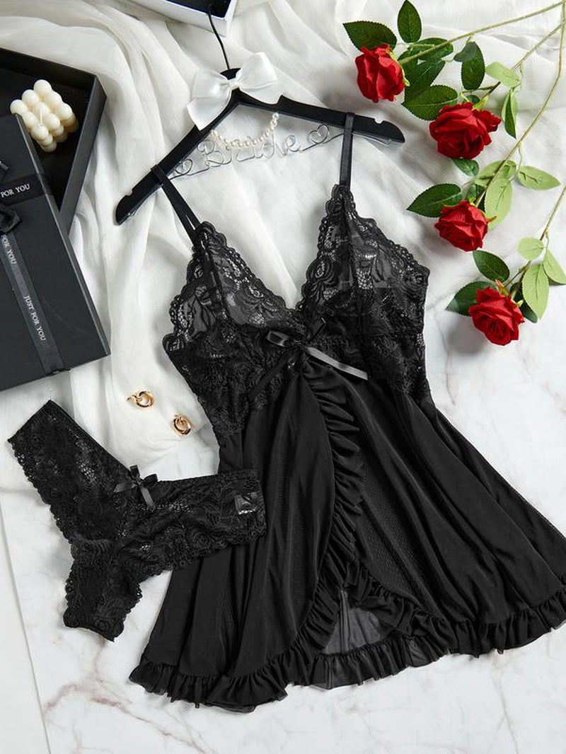 Women'S Lace Sexy Halter Nightdress Set Sleepwear