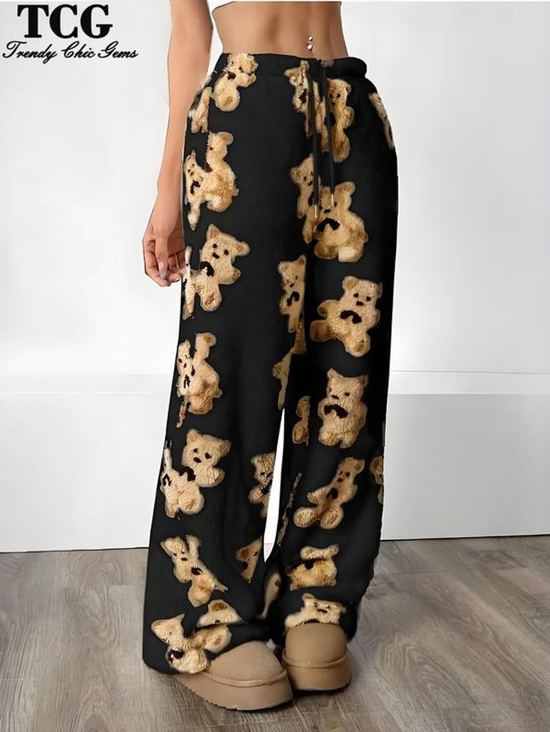 Women'S Cartoon Bear Pattern Fleece Sleepwear