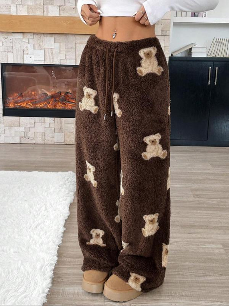 Women'S Cartoon Bear Pattern Fleece Sleepwear