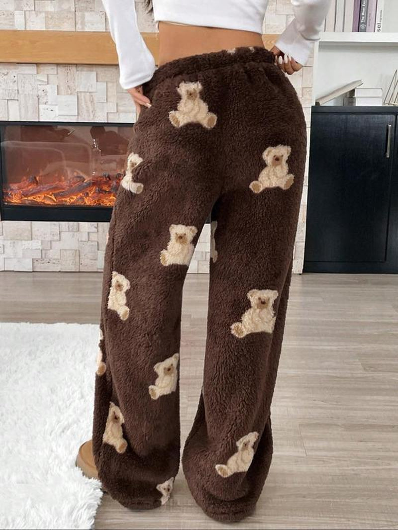 Women'S Cartoon Bear Pattern Fleece Sleepwear