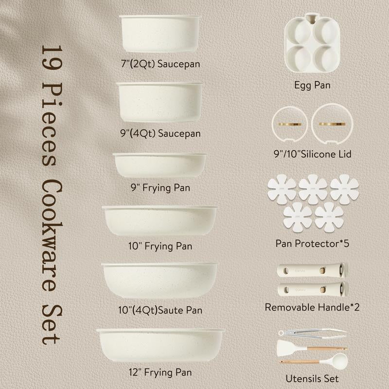 CAROTE 19/20Pcs Detachable Handle Pots and Pans Set