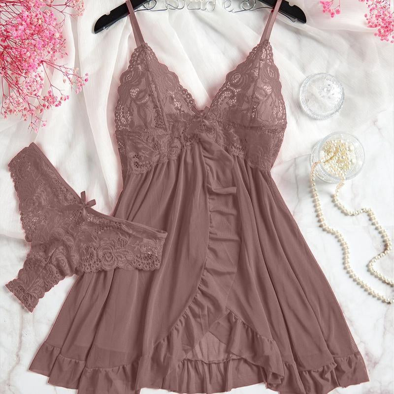Women'S Lace Sexy Halter Nightdress Set Sleepwear