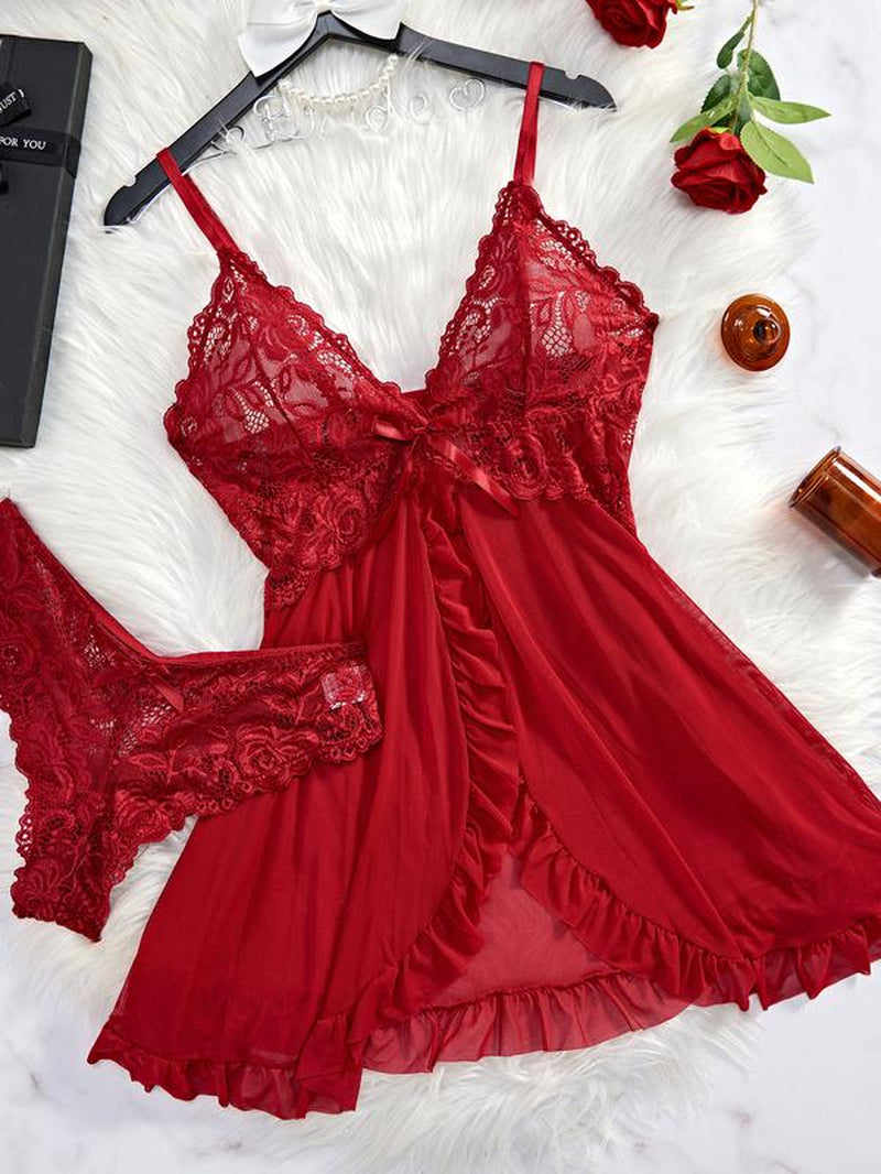 Women'S Lace Sexy Halter Nightdress Set Sleepwear
