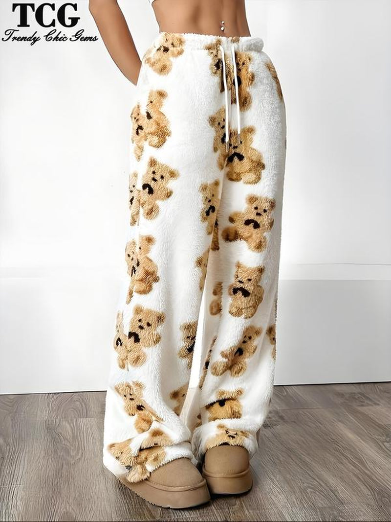 Women'S Cartoon Bear Pattern Fleece Sleepwear