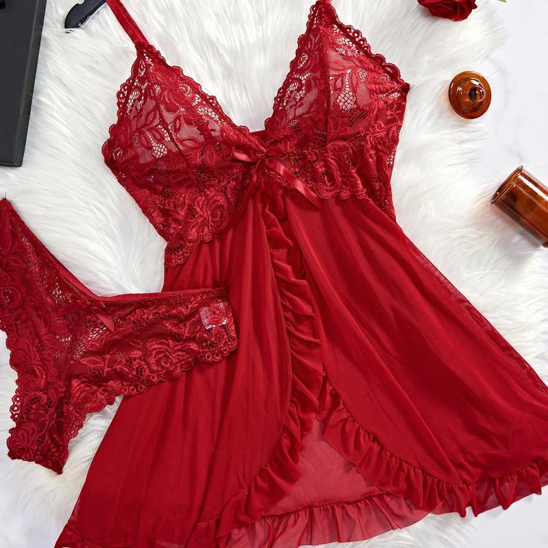 Women'S Lace Sexy Halter Nightdress Set Sleepwear