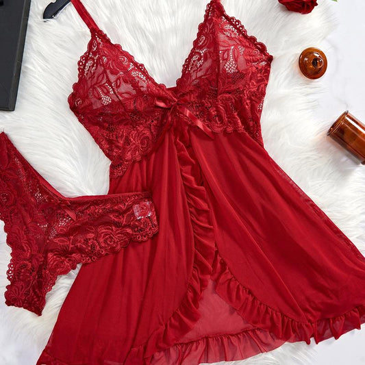 Women'S Lace Sexy Halter Nightdress Set Sleepwear
