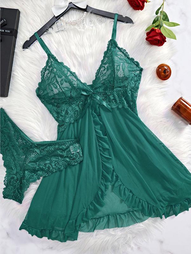 Women'S Lace Sexy Halter Nightdress Set Sleepwear